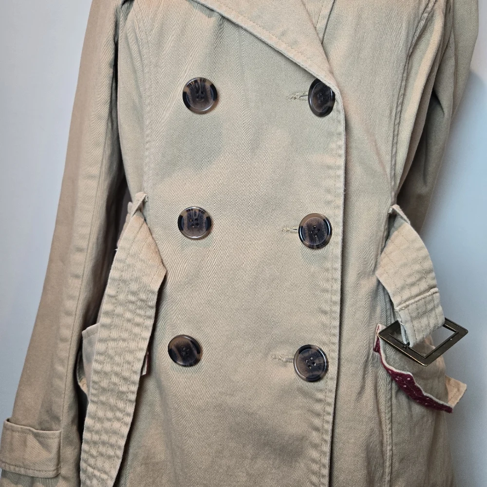 I Love H81 Junior's Y2k Beige Tan Button Up Trench Coat With Belt Medium